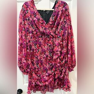 Express Pink Multi Floral Ruffle Surplice Blouse